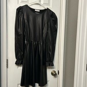First love black faux leather dress